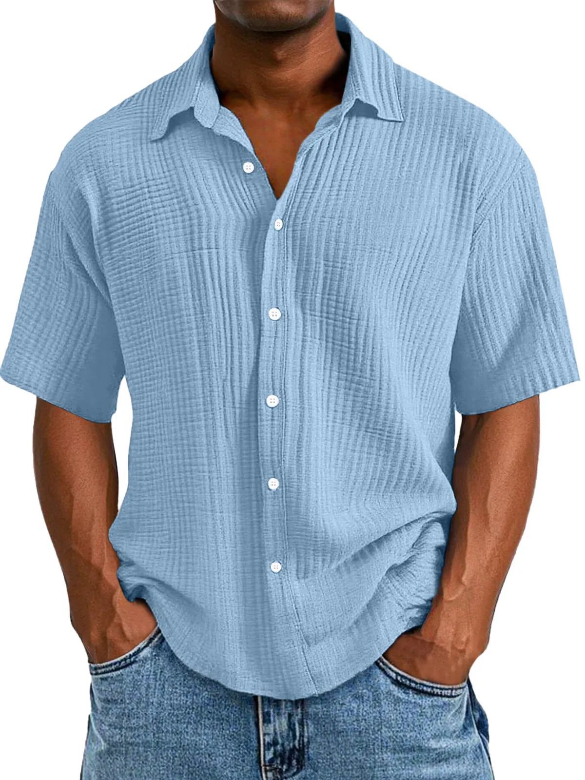 Spring And Summer Men's Short-sleeve Lapel Shirt Double Layer Champra