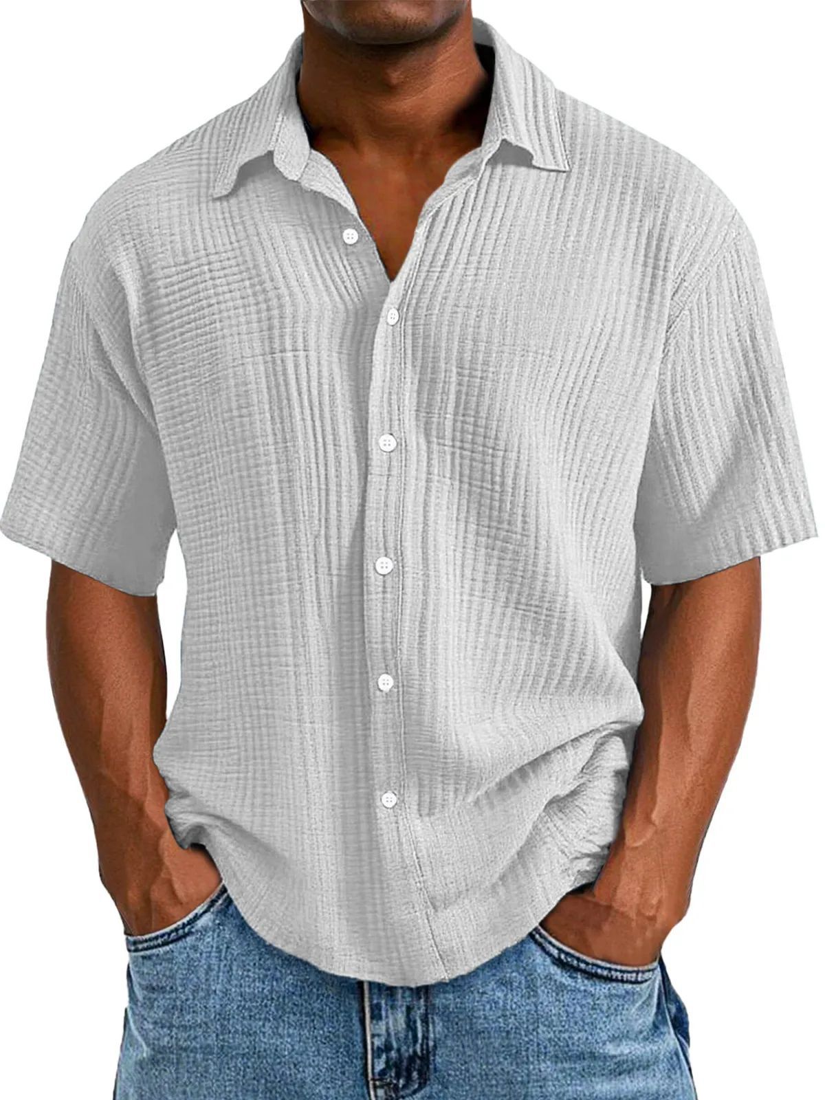 Spring And Summer Men's Short-sleeve Lapel Shirt Double Layer Champra