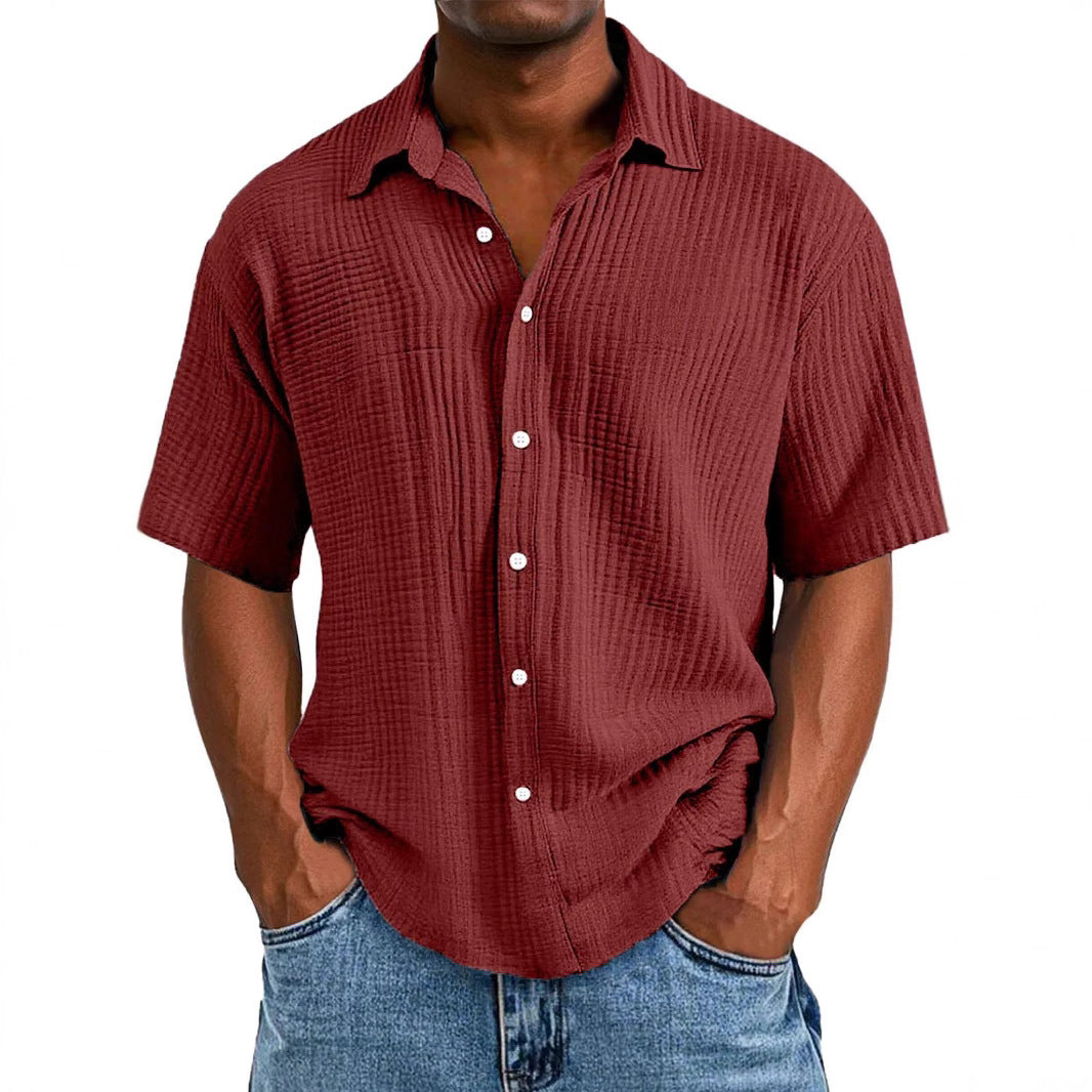 Spring And Summer Men's Short-sleeve Lapel Shirt Double Layer Champra