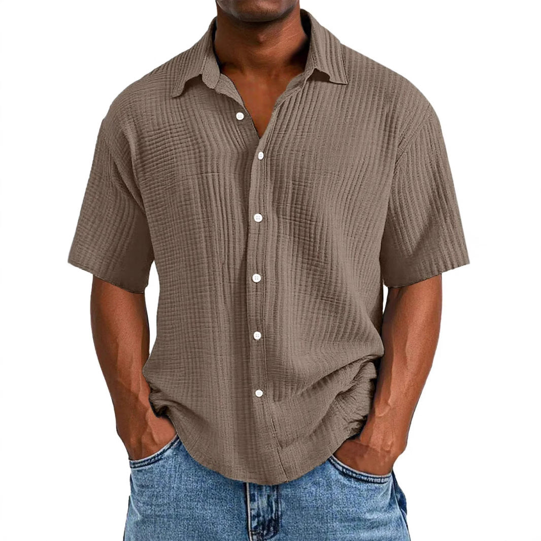 Spring And Summer Men's Short-sleeve Lapel Shirt Double Layer Champra