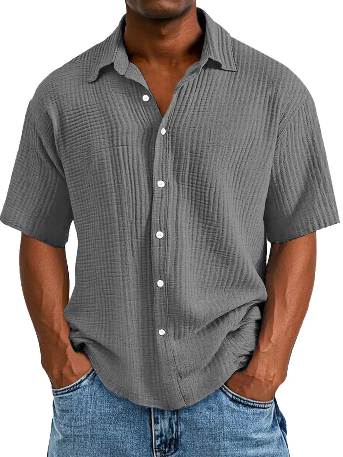 Spring And Summer Men's Short-sleeve Lapel Shirt Double Layer Champra