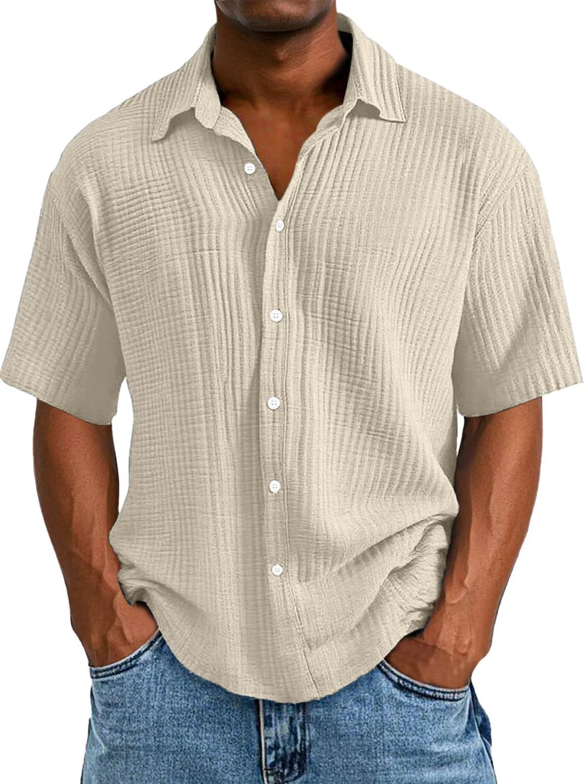 Spring And Summer Men's Short-sleeve Lapel Shirt Double Layer Champra