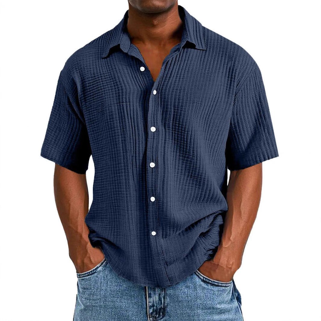 Spring And Summer Men's Short-sleeve Lapel Shirt Double Layer Champra
