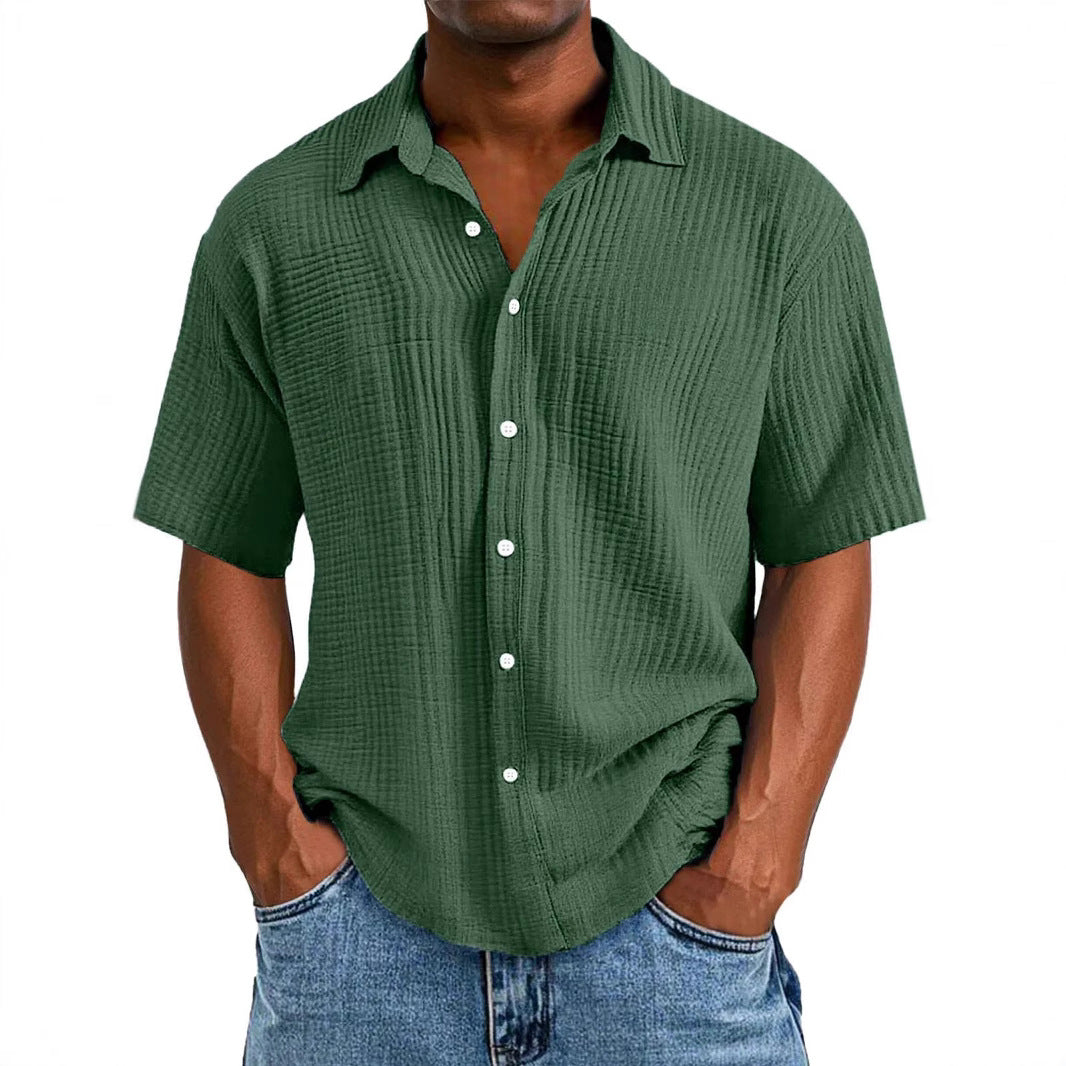 Spring And Summer Men's Short-sleeve Lapel Shirt Double Layer Champra