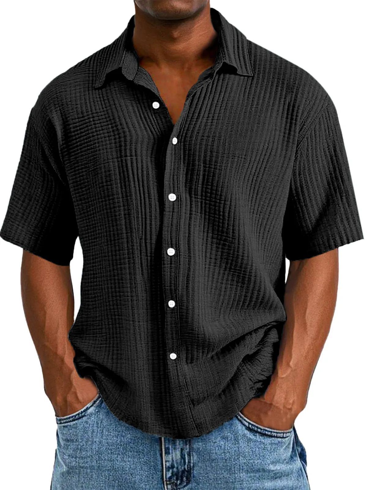 Spring And Summer Men's Short-sleeve Lapel Shirt Double Layer Champra